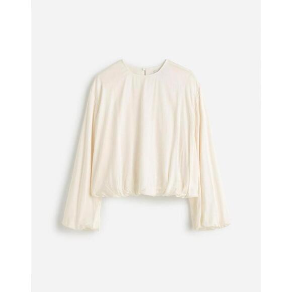 M222 NWT Madewell Long-Sleeve Bubble-Hem Top in Satin - MSRP $98 - Size 6 - Picture 5 of 5